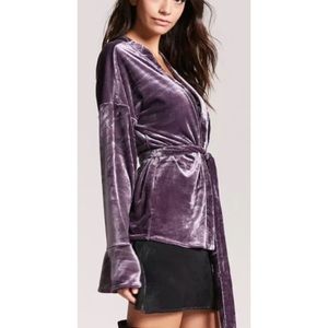 Forever 21 velvet belted wrap cardigan kimono in purple